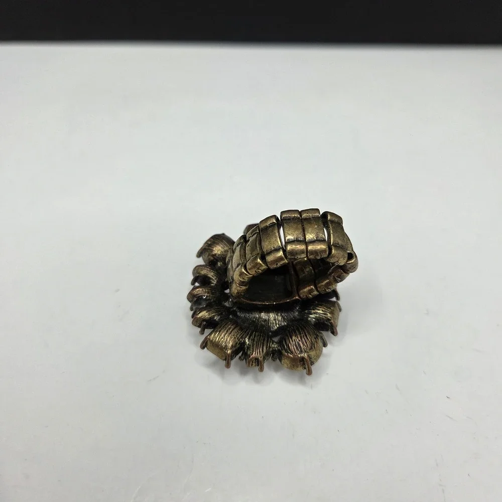 Statement Cocktail Ring Faux Agate Crystal Halo Stretch Band Bronze Tone OSFM